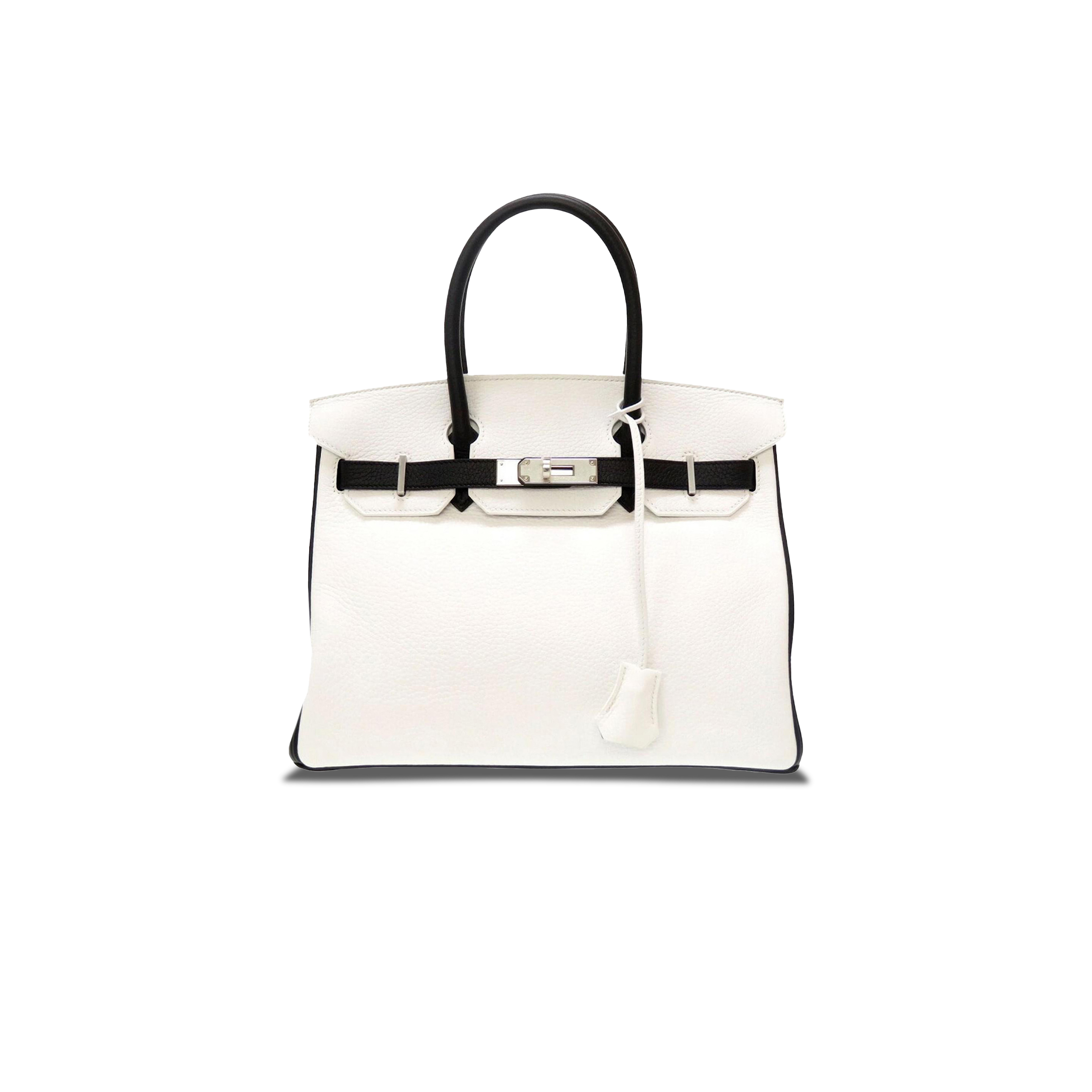 HERMES MASTER BIRKIN 30 TOGO LEATHER MILKSHAKE WHITE AND BLACK SILVER BUCKLE HANDBAG 982147 (30*23*15cm)